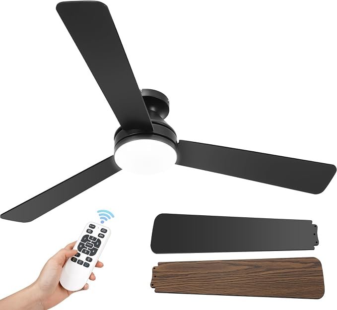 52 Inch Ceiling Fans with Lights, Remote Control, 3CCT, Dimmable&Adjustable Wind Speed, Timer Function, Reversible, Quiet, Energy-Saving Ceiling Fan with Light for Bedroom, Living Room IndoorOutdoor