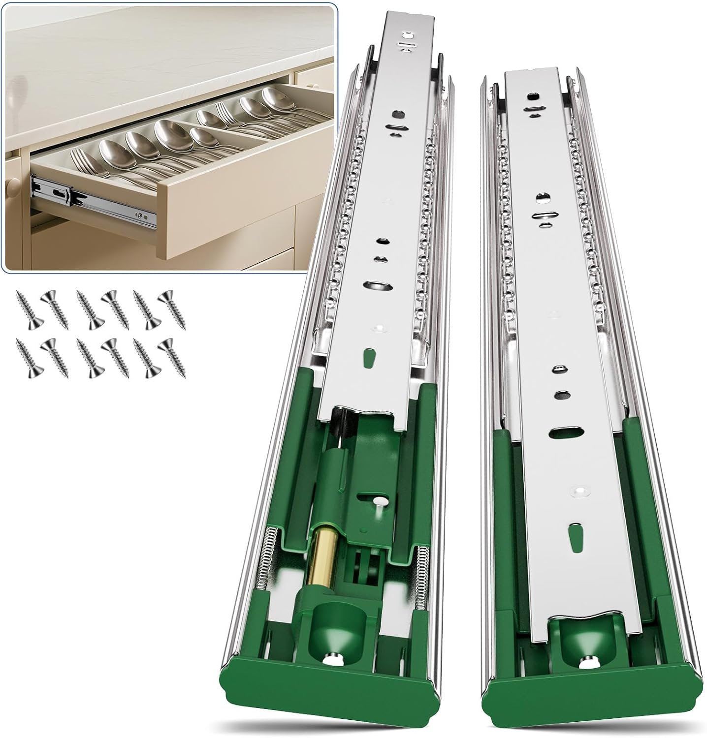 Ubisin 6 Pairs Soft Close Drawer Slides 22 Inch, Full Extension Heavy Duty Ball Bearing Cabinet Rails, Quiet Silent Side Mount Drawer Glides for Kitchen,Office,Tool Box,Dresser, 100 LB Capacity