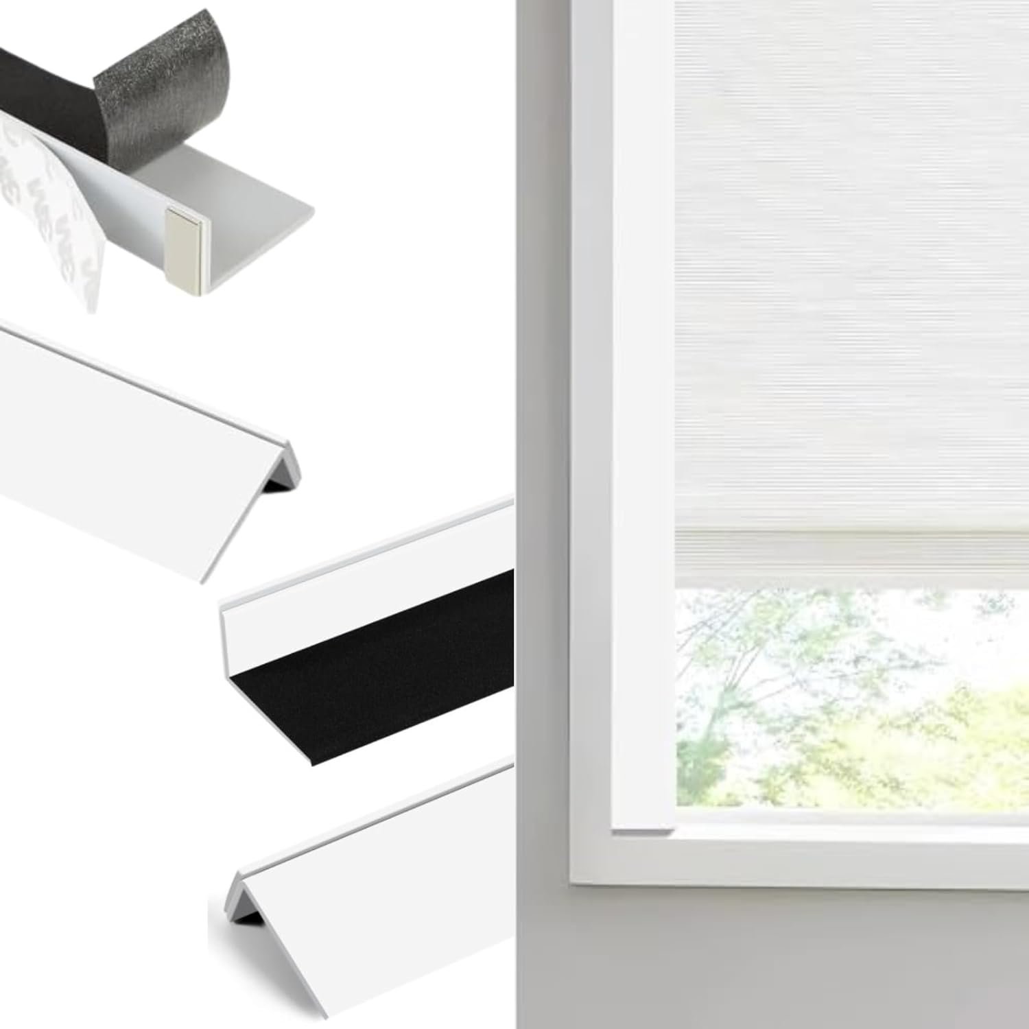 PVC Light Blocking Strips for Window Shades and Blinds-Blocks Light Along The Sides of Blackout Blinds,Side Tracks for Cordless Blackout Shades, Light Blocking Strips for Bedroom (White,58",4Pcs) - Image 2