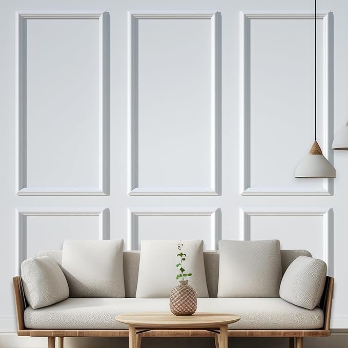 NeatiEase Peel and Stick Wall Molding Kit 6-Frame Pre-Made, Ready-to-Assemble Wall Moulding Panel Frame, Self-Adhesive Wainscoting Panels, Molding Trim for Interior Walls Doors Home Decor (54x24)