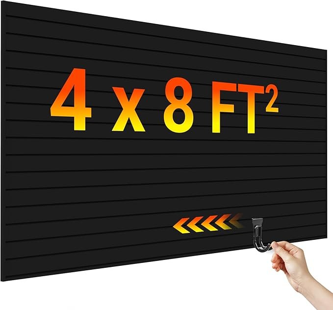 Ezlaino Slat Wall 4FT x 8FT, Versatile PVC Slatwall Paneling wLong-Lasting Durability, Easy to Clean, Fits Most Slatwall Accessories, Ideal Organizer for Garage, Home & Store Storage, Black