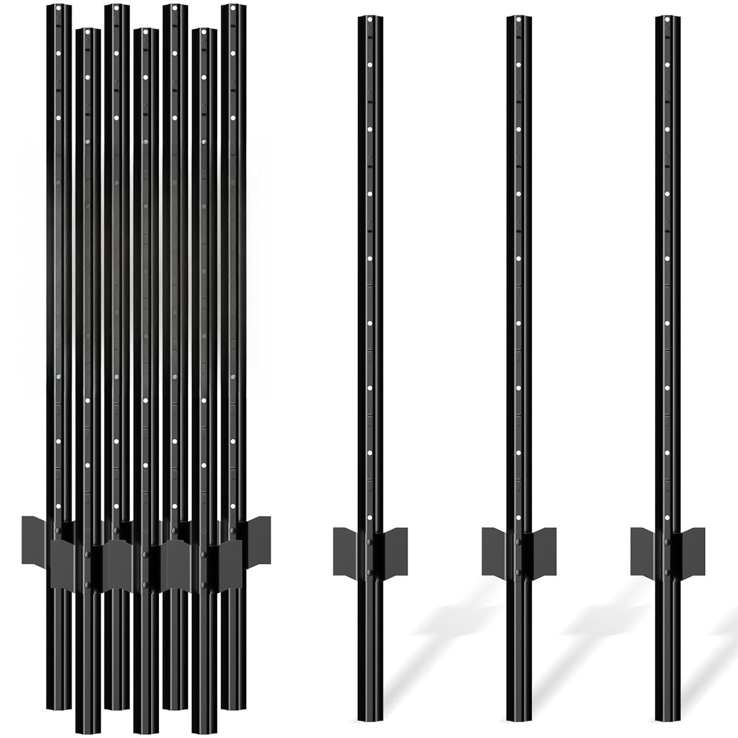 10 Pack Garden Fence Posts, 5 Feet Heavy Duty Metal T Post, No Dig Metal Fence Post, Metal Fence Stakes for Wire Fencing, Electric Fence Wire, Temporary Garden Fence, U Post and Corner Anchor Support