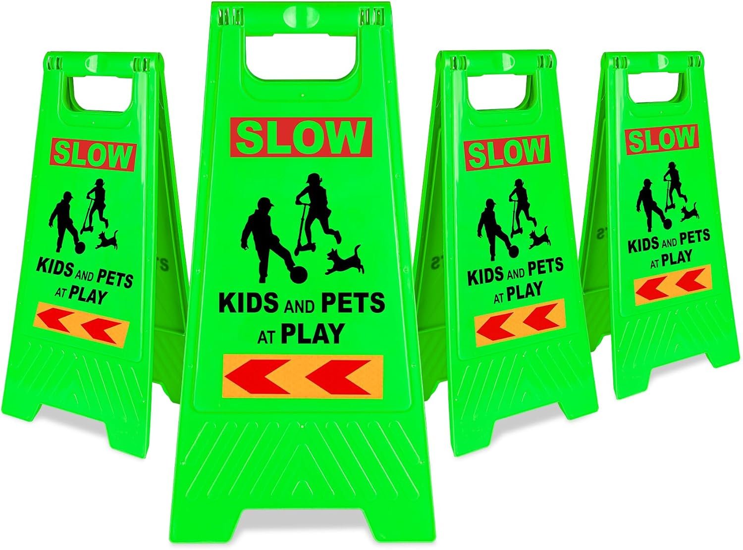 XPCARE 24 Inches Kids Playing Sign for Street, 4PACK Green Children at Play Safety Sign with Reflective Tapes,Caution Slow Down for Street,Kids and Pets at Play Warning Sign