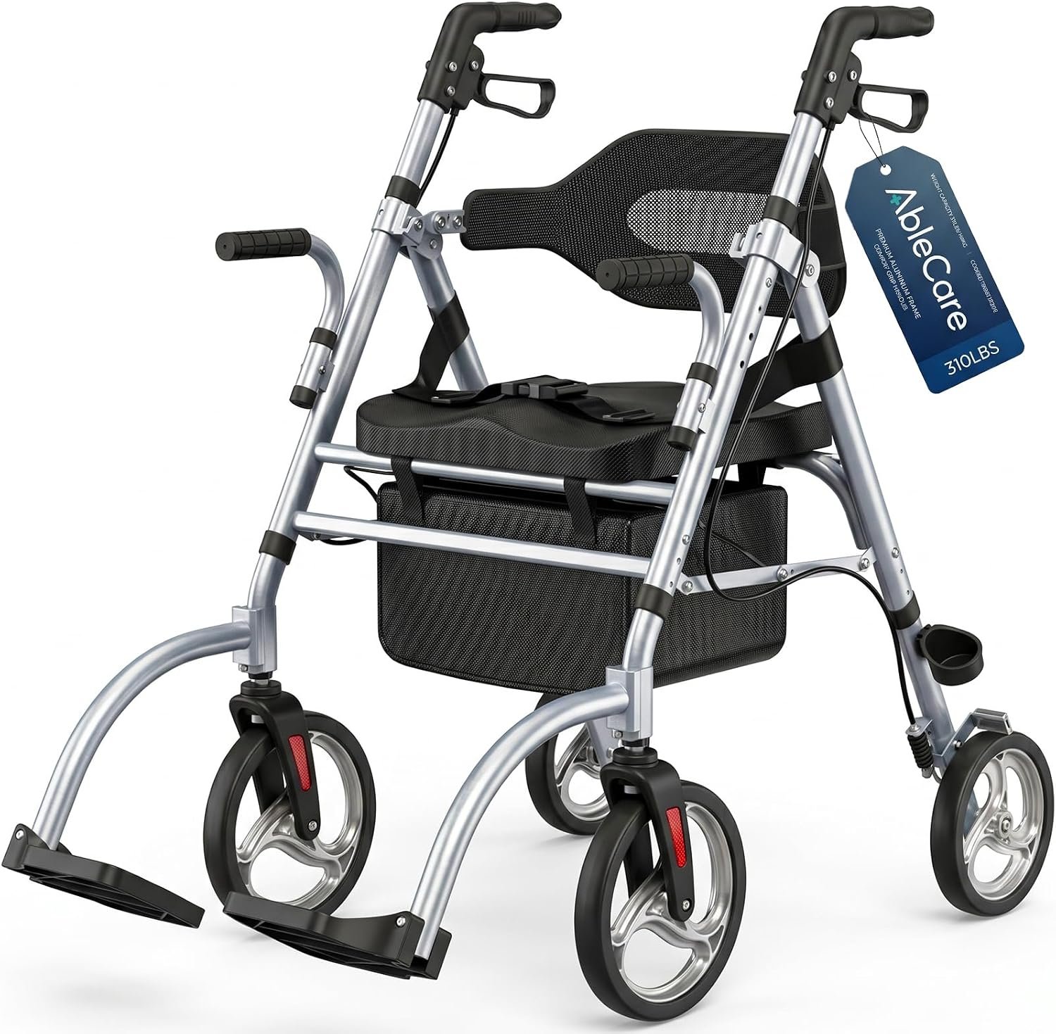 Ablecare Updated Rollator Walker for Seniors with Seat, 2 in 1 Rolling Walker Wheelchair Combo for Mobility-Impaired, Dual Height Adjustment, Lightweight & Foldable Rollator, Capacity 310lbs (Grey)