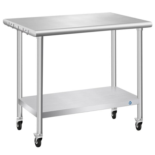 PIUMACU Stainless Steel Table with Wheels 24 x 36 Inch Commercial Stainless Steel Prep Table, Metal Table for Kitchen Restaurant Garage