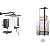 BWE 12 Inch Black Shower System Faucet Waterfall Tub Complete with Matte Spout Set Square Luxury Rain Mixer Pressure Balancing 3-Function Wall Mount Rainfall Rough-in Valve Body and Trim Included