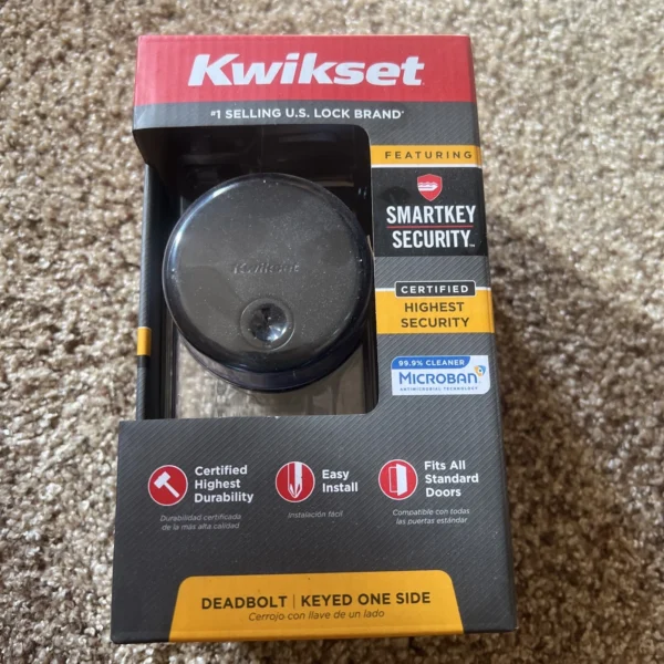Kwikset Uptown Round Single-Cylinder Deadbolt Lock With Key - Matte Black - NEW