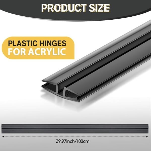 Landical 2 Pack PVC Piano Style Hinge, 39.37 Inch Each Flexible Living Plastic Hinge, No Screw or Glue for 3-5mm Acrylic, Glass Panels, Golf Cart Windshields, Drum Shield and DIY Projects(Black)
