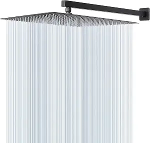 HarJue Shower Head with Extension Arm, High Pressure Square with ShowerArm, Stainless Steel Rainfall-Waterfall Full Body Coverage (16'' Shower with 20'' Arm, Matte Black)