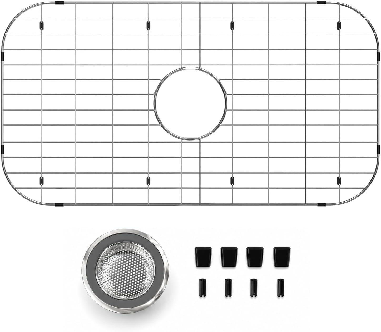 iPEGTOP Sink Bottom Grid 28"x 15", Stainless Steel Sink Protector Centered Drain with Round Corner Radius, Sink Grate for Bottom of Kitchen Single Sink Bowl with Hole, One-Piece