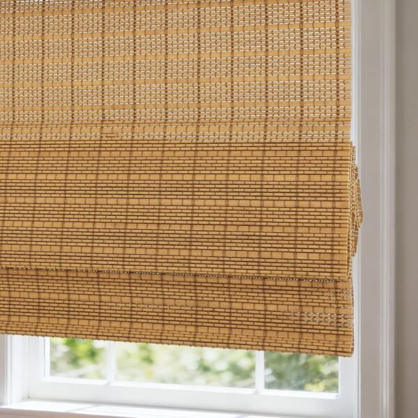 Comzone Blinds Cordless Bamboo Roman Shades with Beige Blackout Liner, Woven Wood Roman Blinds, Blackout Natural Blinds for Windows, Doors, Thrush, 24" W x 64" H