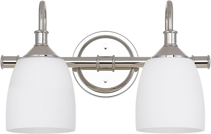Polished Nickel 2-Light Bathroom Vanity Light Fixtures Over Mirror, Vintage Vanity Lights for Living Room, Milk White Glass Shades, Standard E26 Base