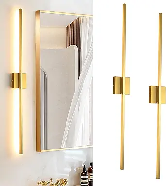 Wall Sconces Set of Two, LED Dimmable Sconces Wall Lighting, Brushed Gold Modern Wall Sconce Light for Bathroom, Living Room, Bedroom, Hardwi