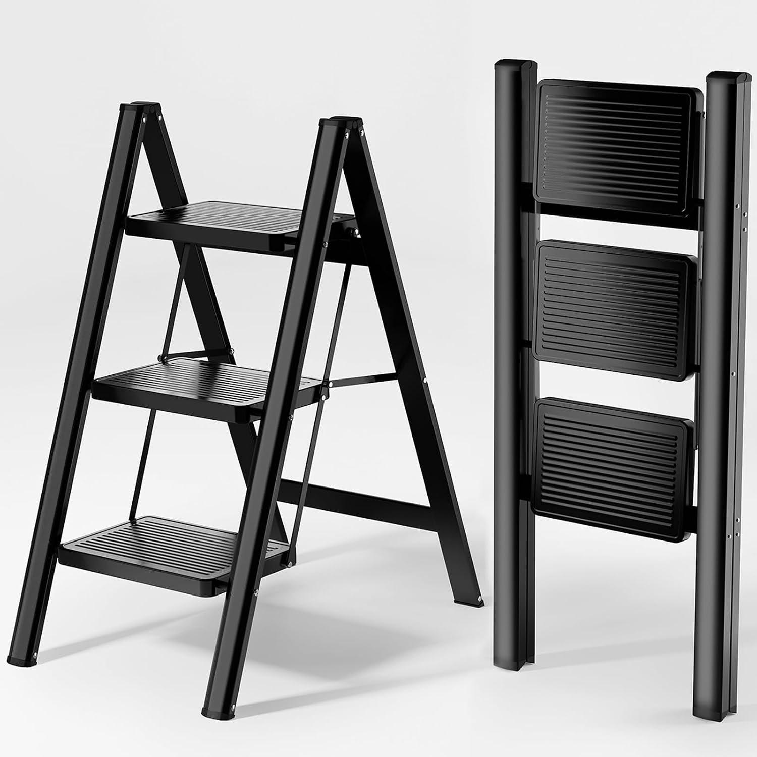 KOLL LINK Step Ladder 3 Step Folding, Sturdy 330 Lbs Small Step Stool for Adults, Closet Step Stool Ladder with Anti-Slip Wide Pedals, Portable Folding Ladder for Home Kitchen Office