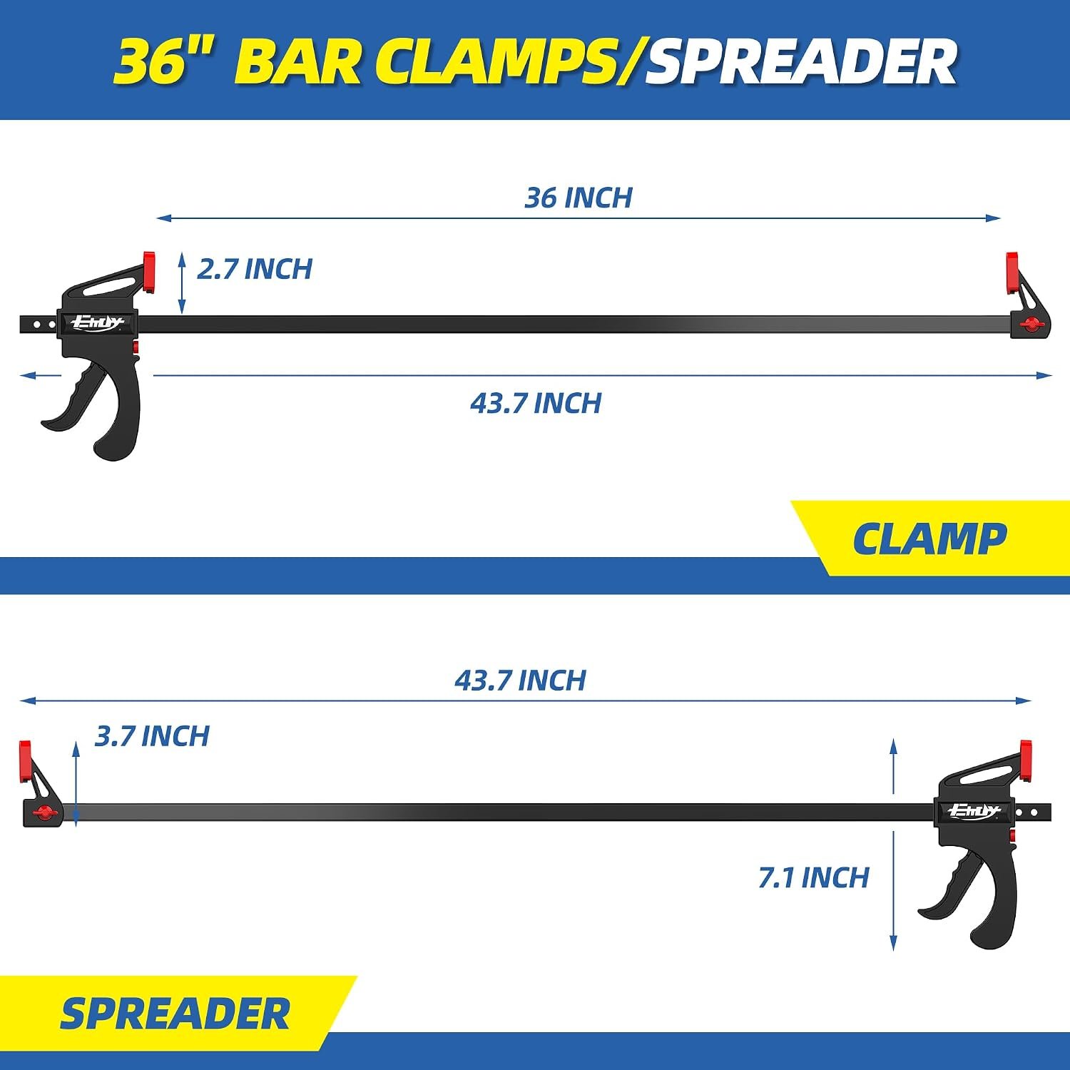 EHDY 36" Bar Clamps for Woodworking 2-Piece, One-Handed Quick-Change F Clamp/Spreader with 130 LBS Load Limit, Wood Clamps for Gluing, Carpentry, DIY, and Woodworking - Image 3