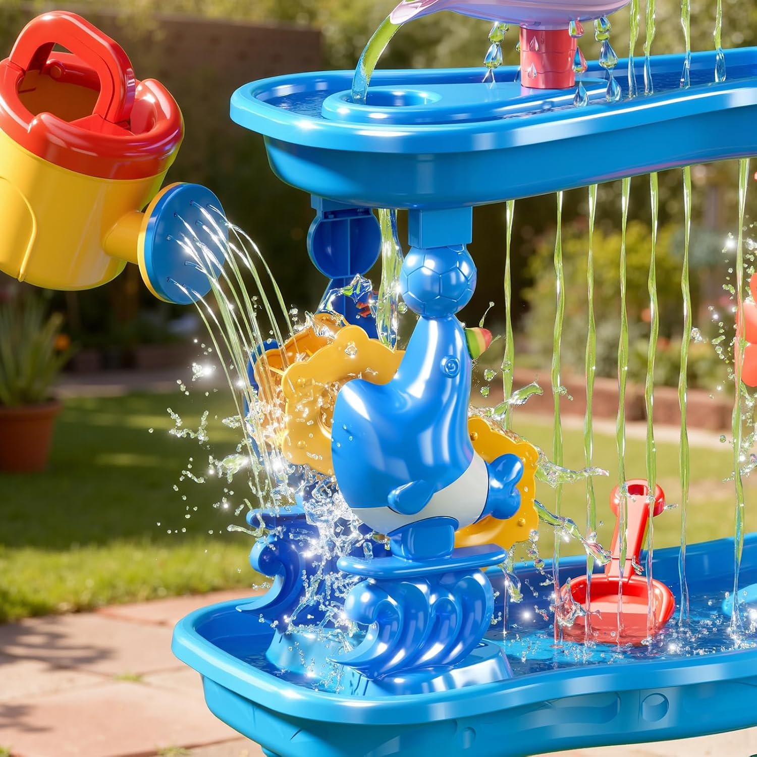 ZDRKWSM 3-Tier 4 Areas Water Table for Kids 3-5, Summer Outdoor Beach Sensory Activity Playset Kids Sand and Water Table Toys, Birthday Gifts for Boys and Girls 3 4 5 6 7 8 - Image 3