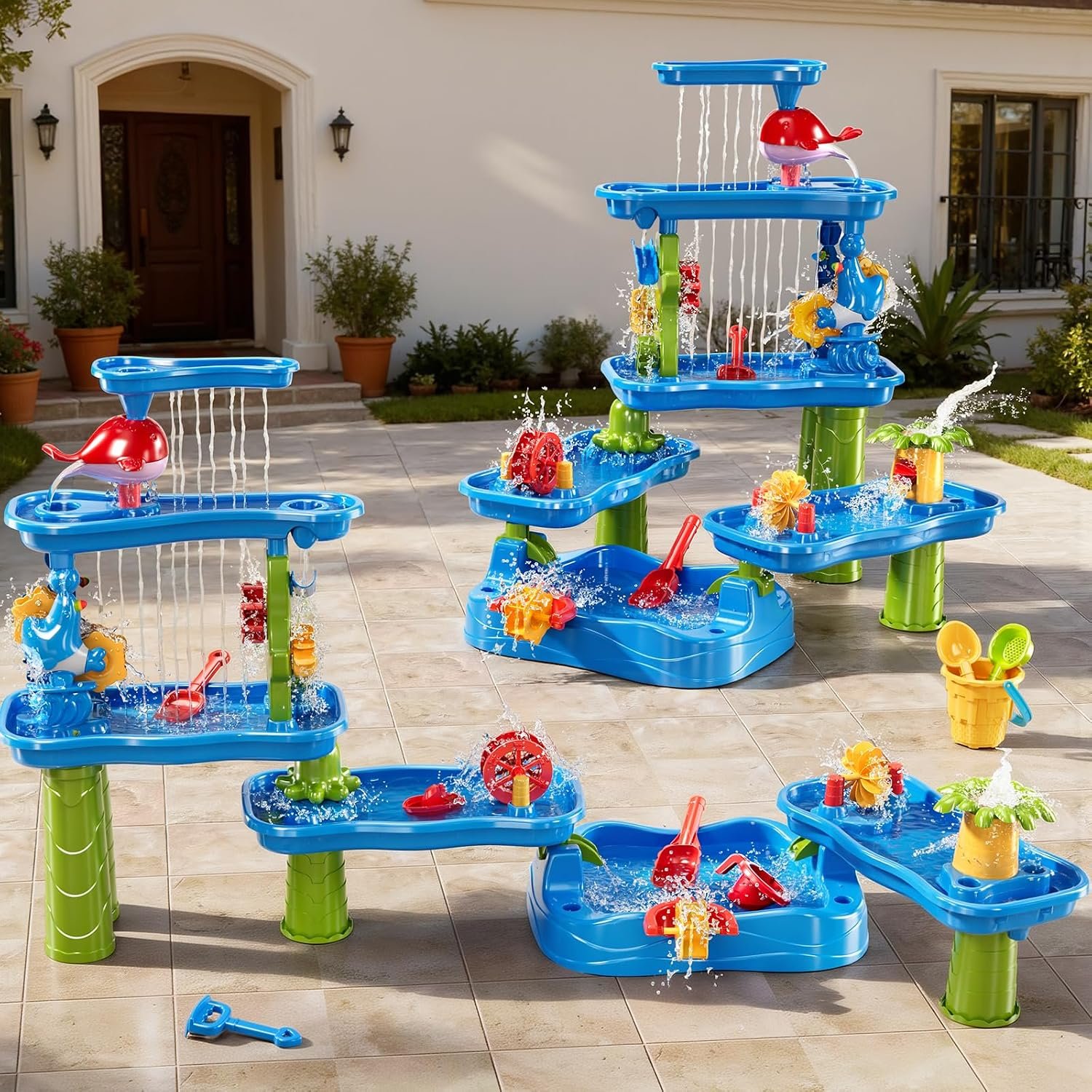 ZDRKWSM 3-Tier 4 Areas Water Table for Kids 3-5, Summer Outdoor Beach Sensory Activity Playset Kids Sand and Water Table Toys, Birthday Gifts for Boys and Girls 3 4 5 6 7 8 - Image 2
