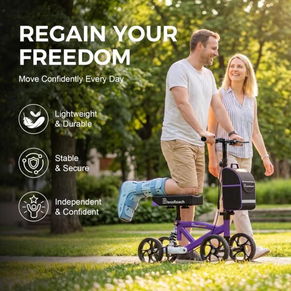 BlessReach Economy Knee Scooter, Steerable Knee Walker, Foldable Knee Scooters for Foot Injuries Adult Best Crutches Alternative，Knee Scooter for Adults Purple