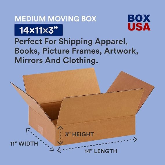 BOX USA Shipping Boxes Flat 14"L x 11"W x 3"H 25-Pack - Corrugated Cardboard Box for Moving, Mailing, Packing, Packaging and Storage - Image 2