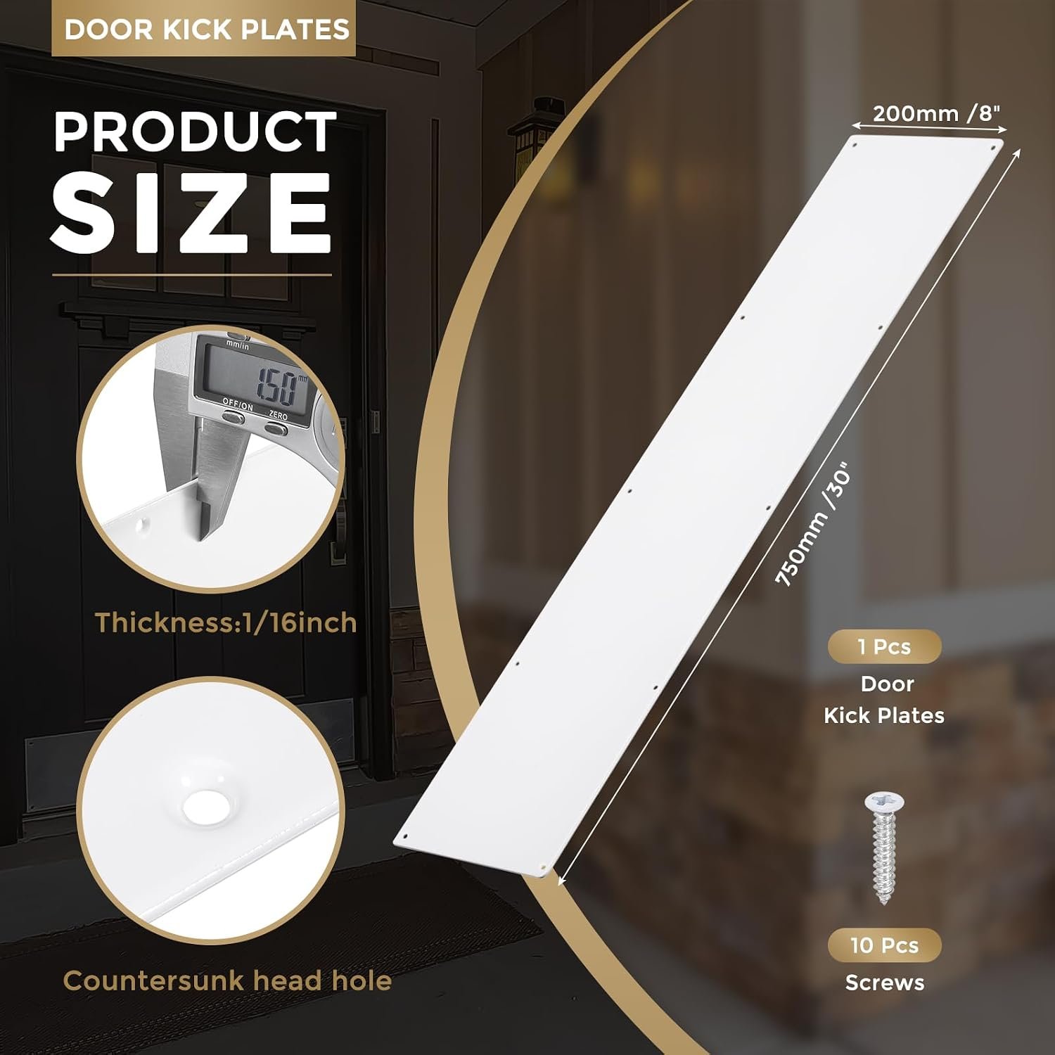 uxcell Door Kick Plate, 8 x 30 Inches Anodized Aluminum Kick Plate Door Plate, 1.5mm (1/16 Inch) Thickness, for Exterior Front Door or Back Door, White (Single Pack) - Image 3
