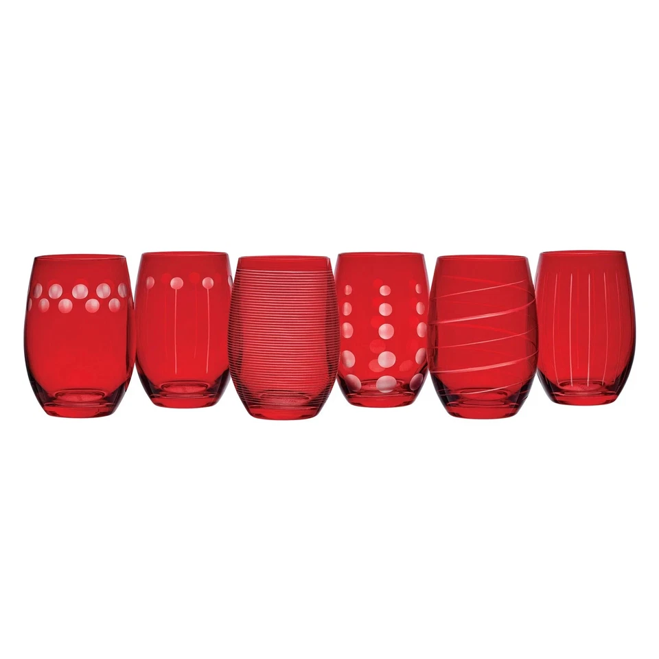 Mikasa Cheers Stemless Etched Wine Glasses Set of 6