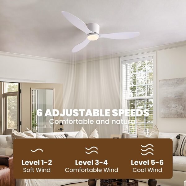 LUDOMIDE Ceiling Fans with Lights,52 Inch Low Profile Ceiling Fan with Wall Control and Remote Control,Dimmable,Flush Mount Ceiling Fan with Noiseless DC Reversible Motor for Bedroom Indoor Use