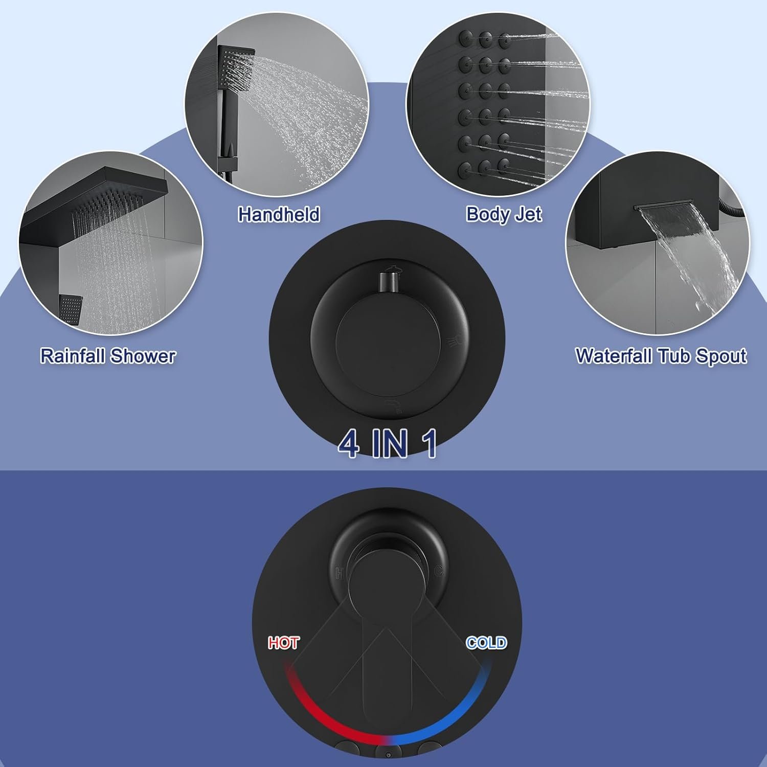 ROVATE Shower Panel Tower System with Rainfall Shower Head, Elegant Matte Black Shower Tower with Powerful Body Jets, Handheld Shower and Tub Spout, Stainless Steel Shower Column Black High Pressure - Image 3