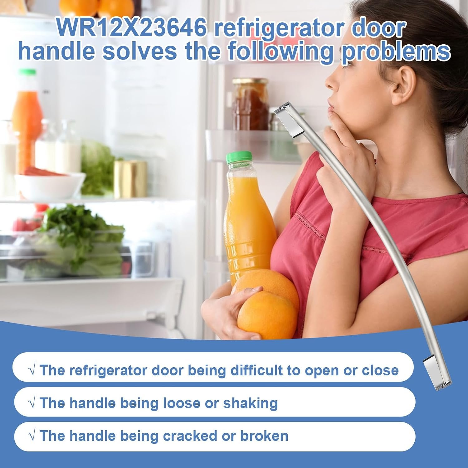 33" WR12X23646 Freezer Door Handle - Compatible with GE Hotpoint Haier Monogram Café French-Door Refrigerator, Replace WR12X11015 AP5958539 4182313 PS11699570 EAP11699570.Fits GNE26GSDDSS PFE28KMKDES - Image 3