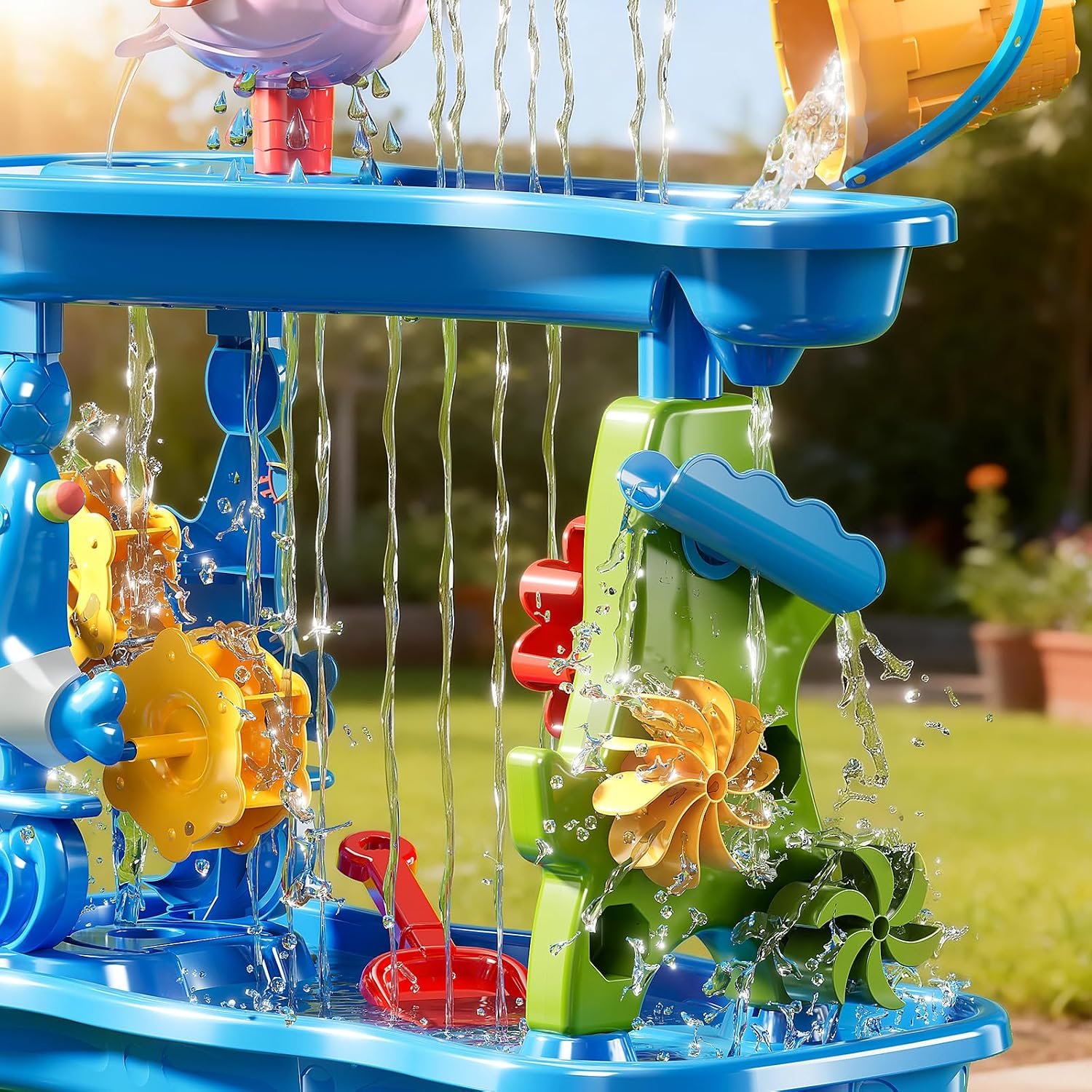 ZDRKWSM 3-Tier 4 Areas Water Table for Kids 3-5, Summer Outdoor Beach Sensory Activity Playset Kids Sand and Water Table Toys, Birthday Gifts for Boys and Girls 3 4 5 6 7 8 - Image 4