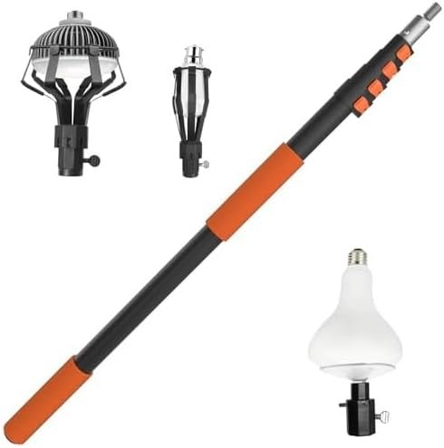 Buyplus 26FT Reach Light Bulb Changer for High Ceilings with 5-20FT Telescopic Extension Pole, Easy Flip-Tab Lock Bulb Changing Pole Extension with Basket and Suction Cup for Recessed Lights