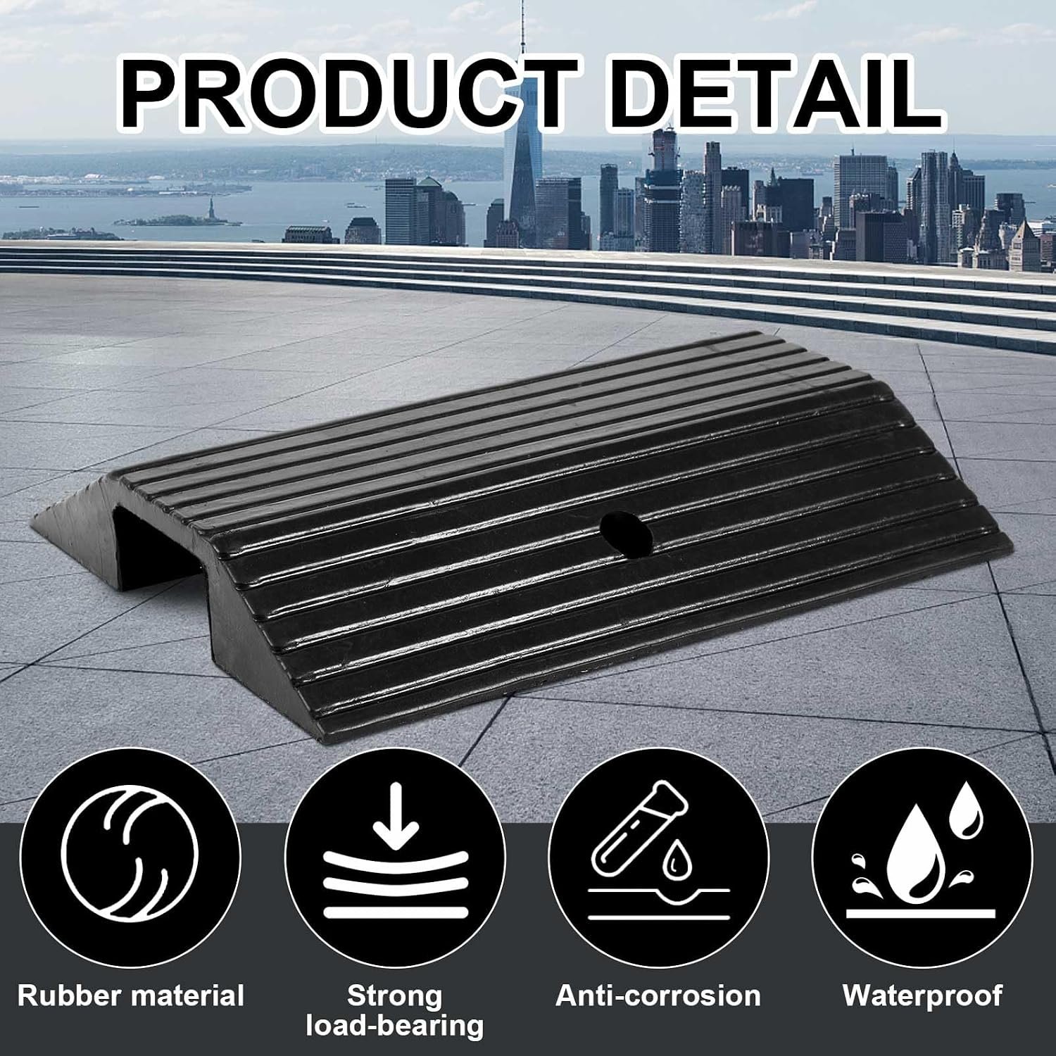 Rubber Ramps for Door Threshold 19.7 x 15.3 x 3 Inches Wheelchair Ramp Non Slip for Home Doorways, Suitable for Thresholds Under 2.4 Inches in Height for Get in and Out of Houses, 600 Lbs Capacity - Image 5