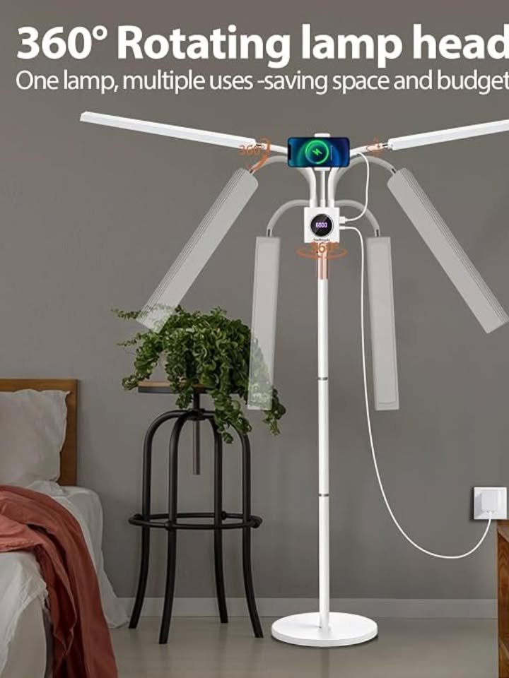 BeeMingle Lash Light for Eyelash Extension LED Floor Lamp with 3 Color Temperature, Lash Lamp Esthetician Light for Tattoos, Nail, Photograph, Adjustable Brightness Height with Phone Holder (White)