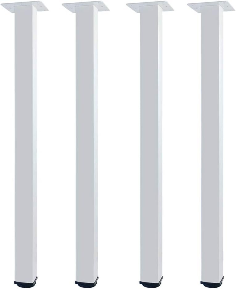 QLLY 30 inch Adjustable Metal Desk Legs, Square Office Table Furniture Leg, Table Leg, Set of 4 (White)