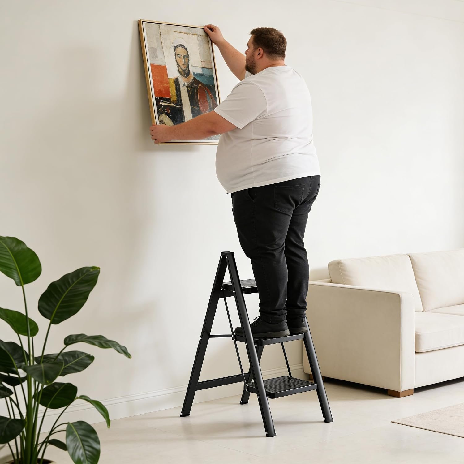 KOLL LINK Step Ladder 3 Step Folding, Sturdy 330 Lbs Small Step Stool for Adults, Closet Step Stool Ladder with Anti-Slip Wide Pedals, Portable Folding Ladder for Home Kitchen Office - Image 4