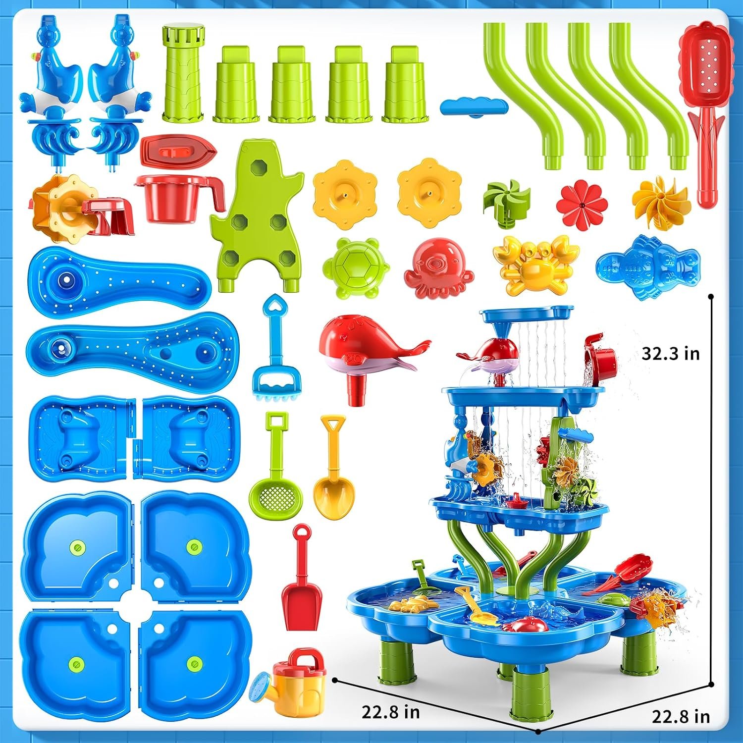 ZDRKWSM 3-Tier 4 Areas Water Table for Kids 3-5, Summer Outdoor Beach Sensory Activity Playset Kids Sand and Water Table Toys, Birthday Gifts for Boys and Girls 3 4 5 6 7 8 - Image 7