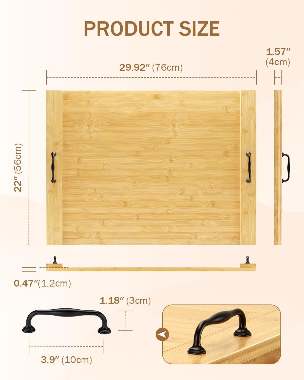Noodle Board Stove Cover, X-Chef 30 x 22" Bamboo Cutting Board Stove Top Cover with Handles, for Electric Stovetop, Gas Burners, Sink Cover, RV (Wooden) Visit the X-Chef Store - Image 3