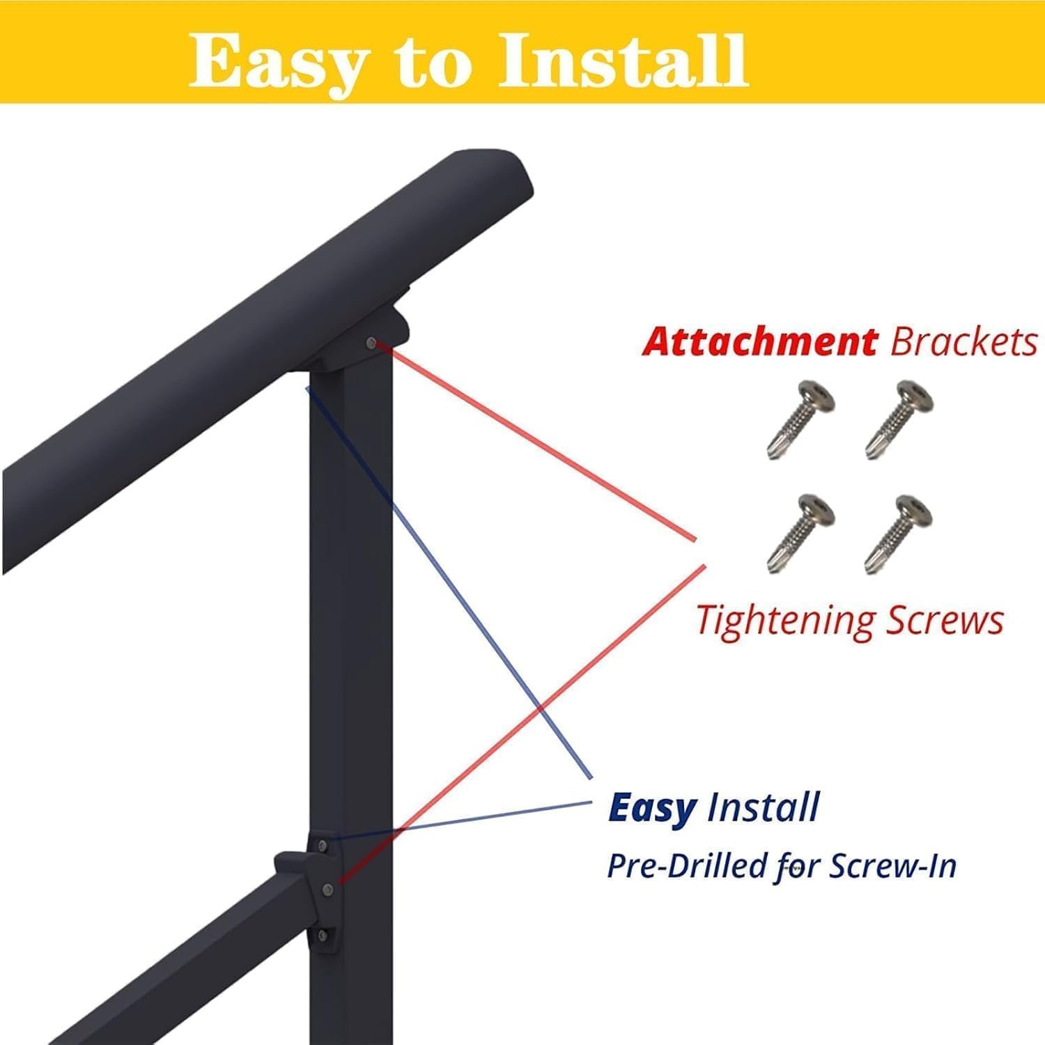 Hand Rails for Outdoor Steps,2-3 Step Railing for Stairs,Adjustable Porch Railing,Hand Rails for Seniors,Outdoor Deck Handrails for Exterior Steps,Black - Image 5