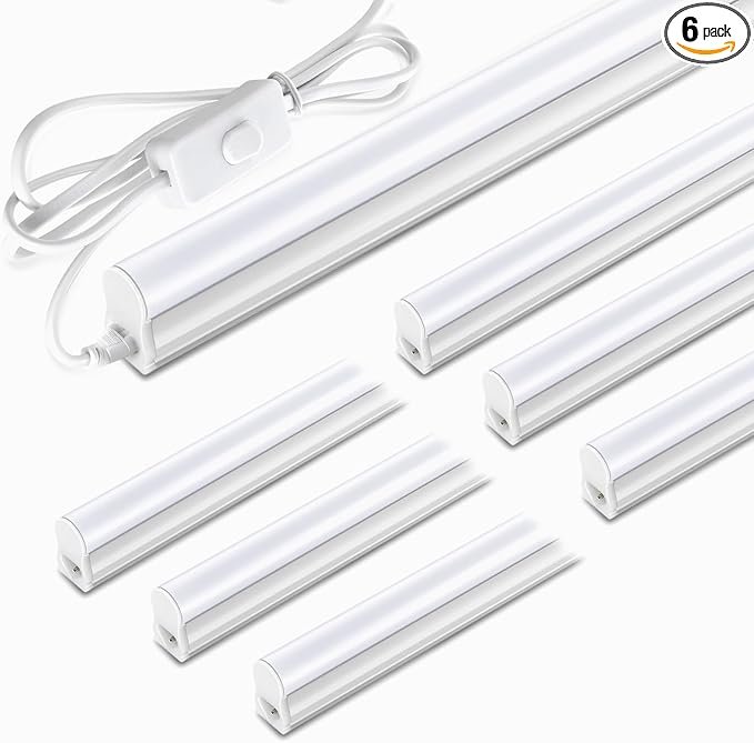 Pak 3FT LED Shop Lights, T5 SE LED Integrated Fixture, 6500K, 16W Linkable Shop Light, Energy Efficient Ceiling and Under Cabinet Lighting for Garage, Workshop, Basement, FCC Certified, 6 Pack