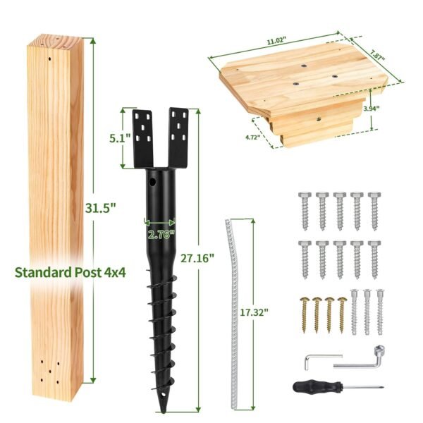 Little Library Mount, with No-Dig Ground Anchor, 4x4x31.5 Solid Wood Post & Bracket, Waterproof and Easy Installation, Supports All Sizes of Little Libraries for Parks, Schools, Neighborhoods