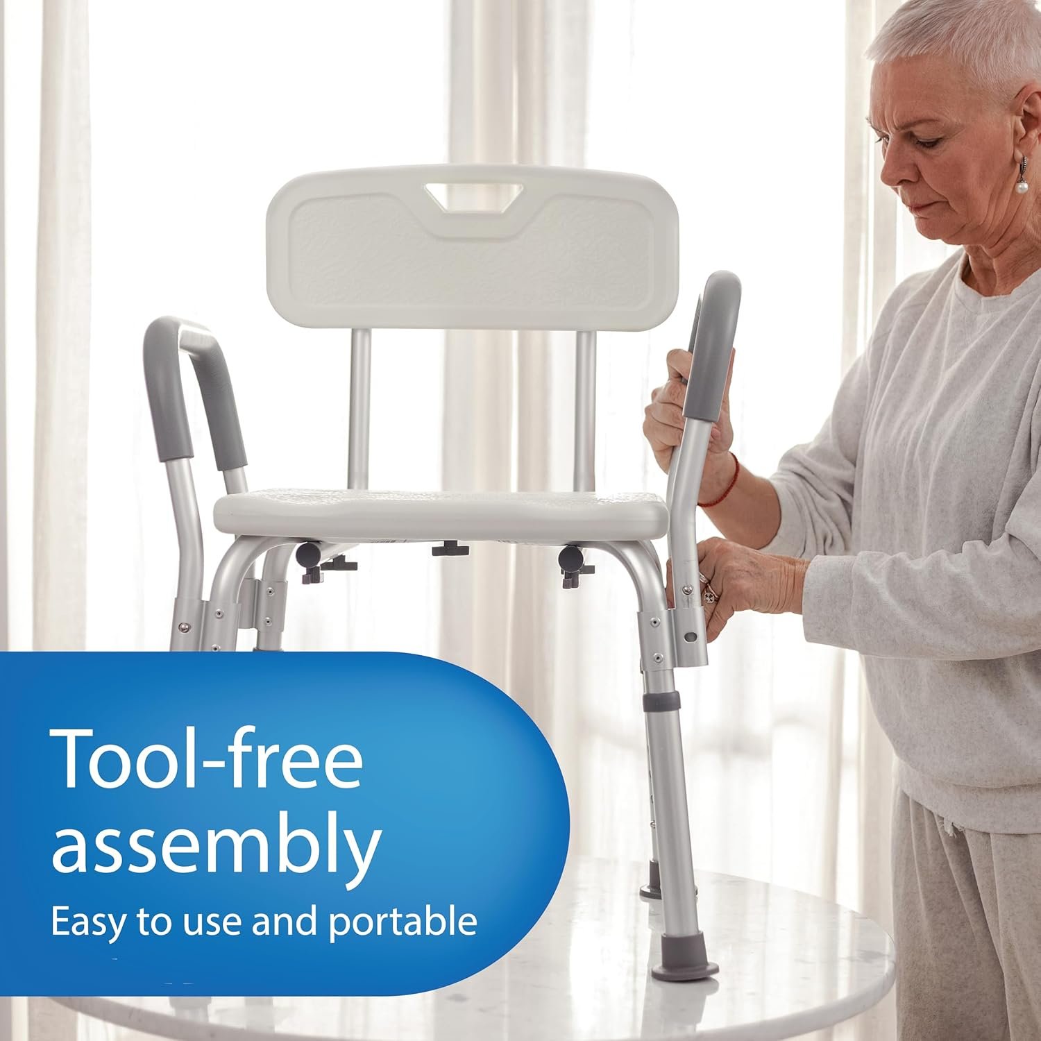 Medline Shower Chair with Backrest and Padded Armrests - 350 lb. capacity, Bath Bench, Seat, Stool for Independent Adult, Seniors, Elderly & Disabled Patients - Image 6