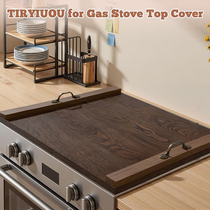 TIRYIUOU Gas Stove Top Cover Wooden 30L x 22W x 0.8Th Electric Stovetop Covers, Noodle Board with Handles, Wood RV Cutting Board for Kitchen Counter - Image 2