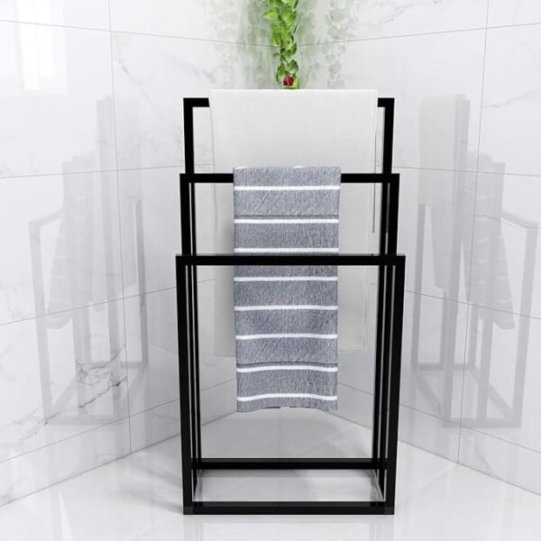 Metal Towel Racks 3 Bars for Bathroom Freestanding Drying Shelf 3 Tier Storage Organizer Washcloths Holder (Black)