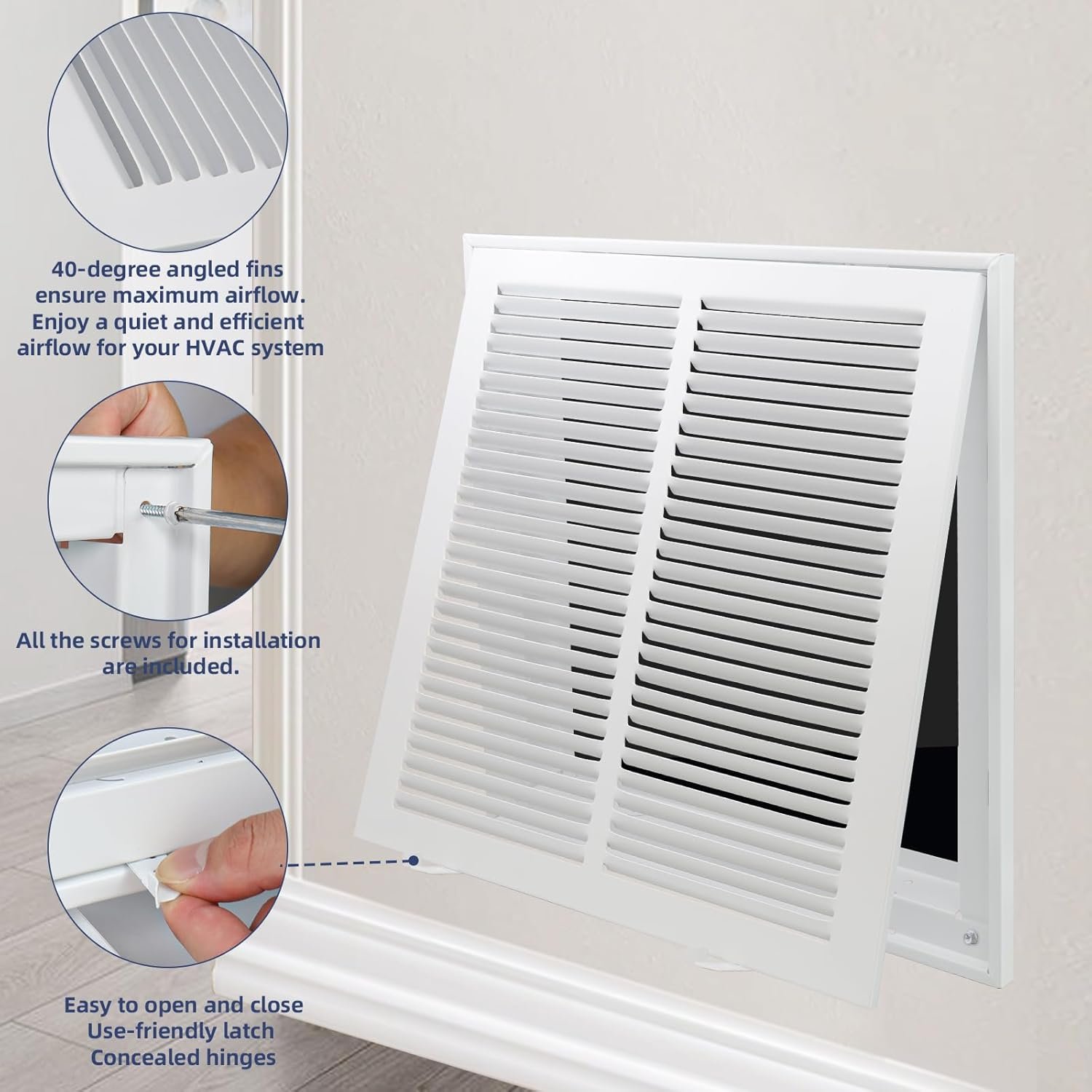 Return Air Filter Grille 25x20,Air Return Vent Cover for 25"W x 20"H Duct Opening,Steel HVAC Vent Covers for Wall and Ceiling,Holds 1" Thick AC Filter - Image 4