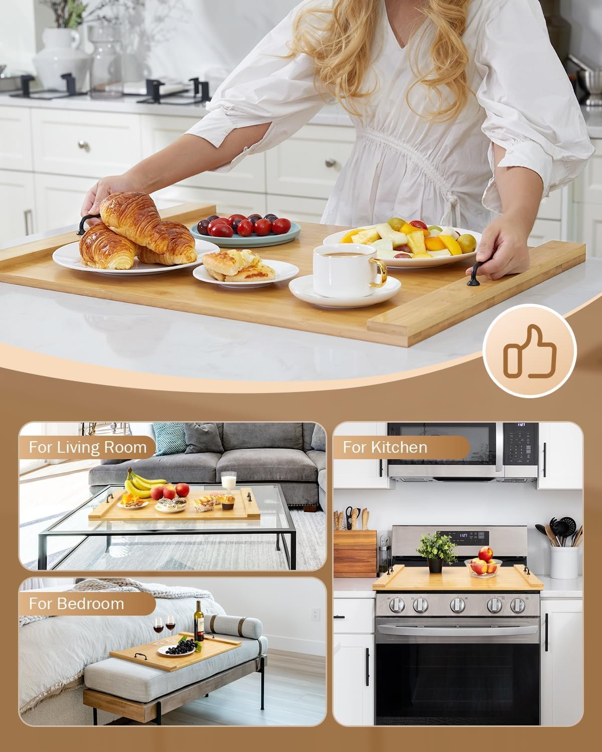Noodle Board Stove Cover, X-Chef 30 x 22" Bamboo Cutting Board Stove Top Cover with Handles, for Electric Stovetop, Gas Burners, Sink Cover, RV (Wooden) Visit the X-Chef Store - Image 7