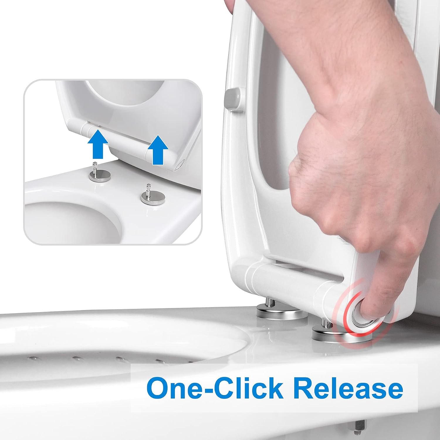 Hibbent Premium Elongated Toilet Seat with Quiet Close, One-Click to Quick Release, Installation Non-Slip Seat Bumpers, Slow Toilet Seat and Cover, Cleaning-White Color - Image 5