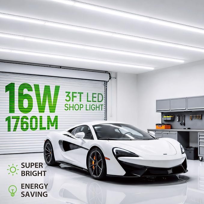 Pak 3FT LED Shop Lights, T5 SE LED Integrated Fixture, 6500K, 16W Linkable Shop Light, Energy Efficient Ceiling and Under Cabinet Lighting for Garage, Workshop, Basement, FCC Certified, 6 Pack - Image 4