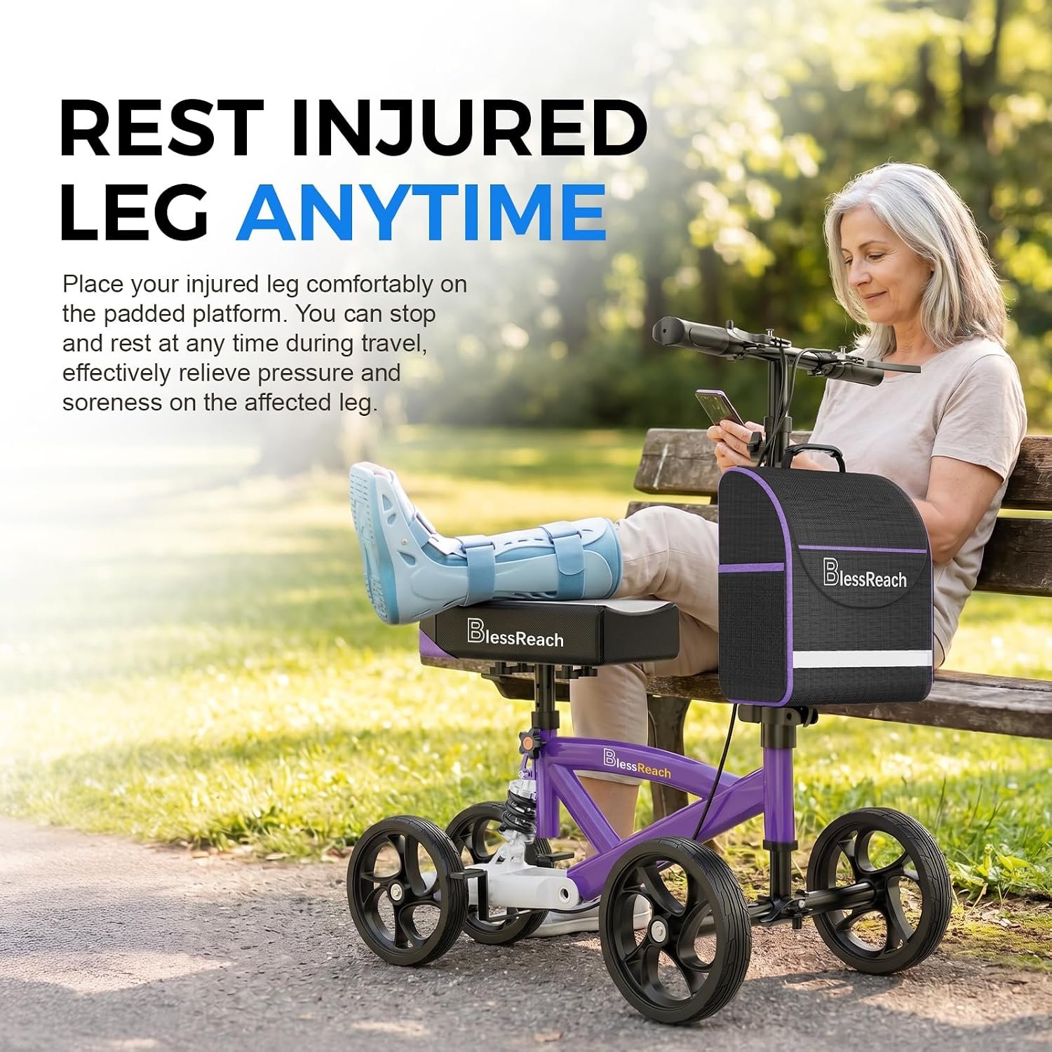 BlessReach Economy Knee Scooter, Steerable Knee Walker, Foldable Knee Scooters for Foot Injuries Adult Best Crutches Alternative,Knee Scooter for Adults Purple - Image 8