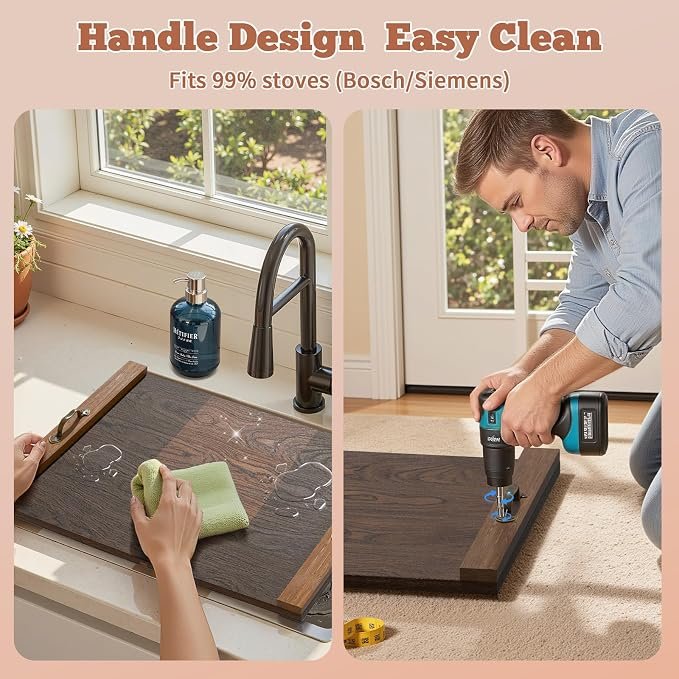 TIRYIUOU Gas Stove Top Cover Wooden 30L x 22W x 0.8Th Electric Stovetop Covers, Noodle Board with Handles, Wood RV Cutting Board for Kitchen Counter - Image 7