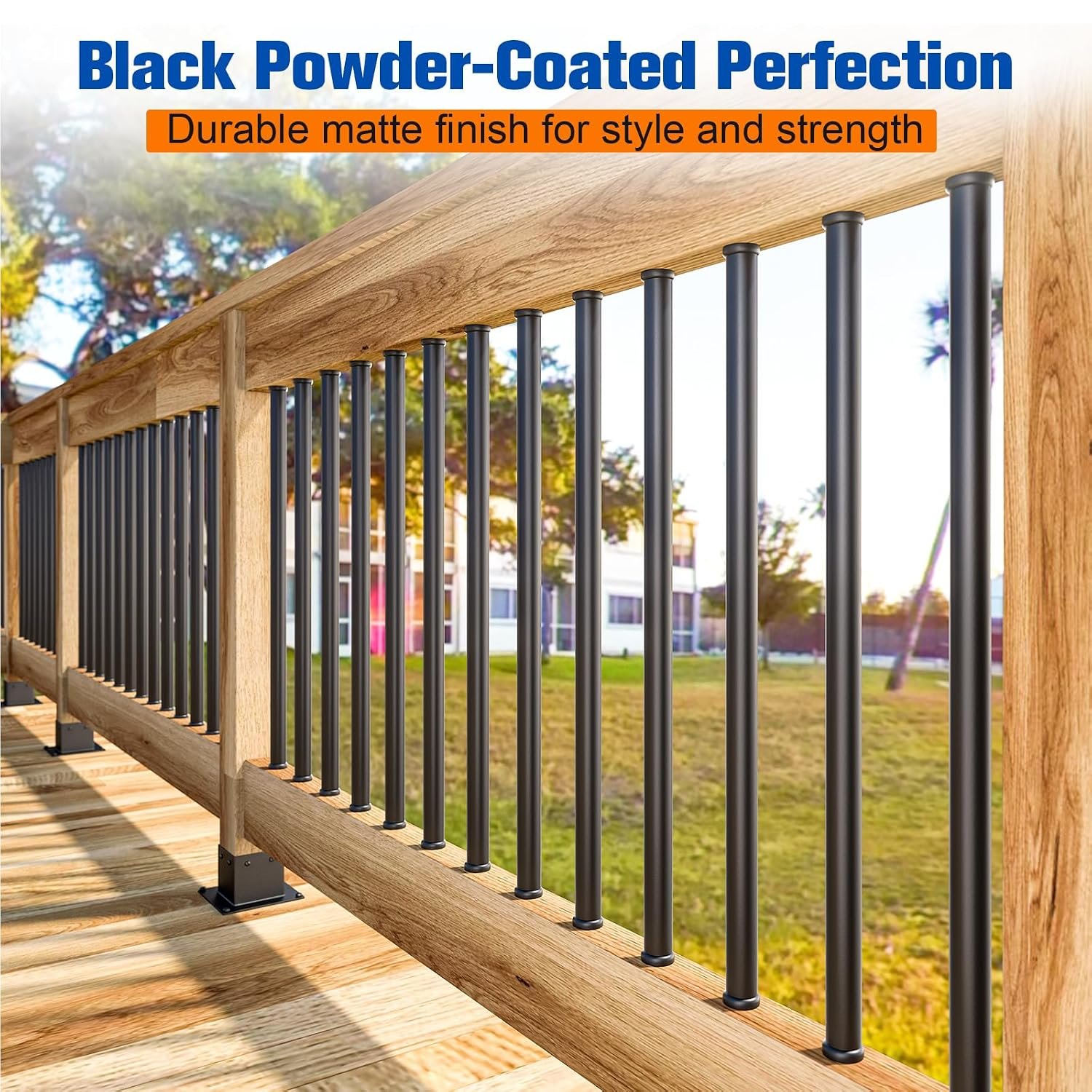 Antsky 29 Round Aluminum Balusters for Deck Railing, Hollow Deck Spindles with Screws for Railing Fencing, Metal Deck Balusters with Connectors(30 Pack Black) - Image 5
