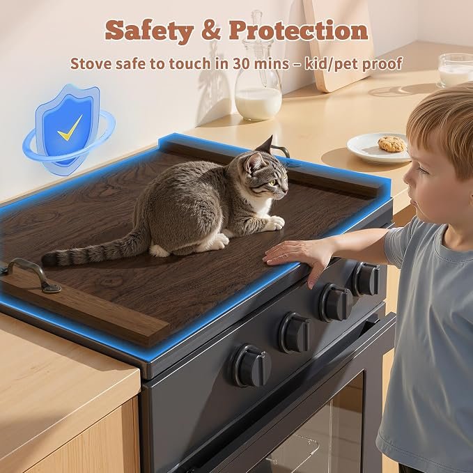 TIRYIUOU Gas Stove Top Cover Wooden 30L x 22W x 0.8Th Electric Stovetop Covers, Noodle Board with Handles, Wood RV Cutting Board for Kitchen Counter - Image 3